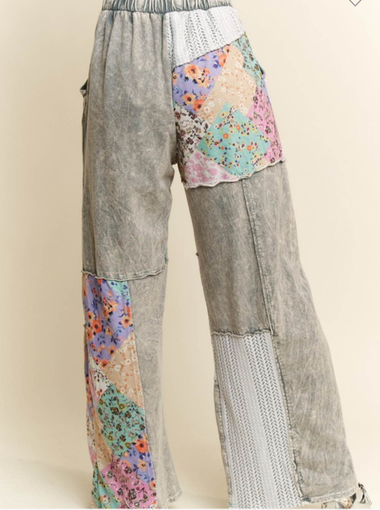 Mineral Washed Floral WaveKnit Jacquard Boho Pants