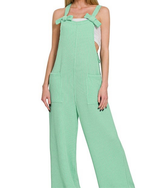 CORDED RIB KNOT STRAP RELAXED FIT OVERALLS