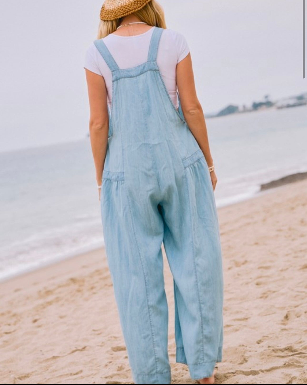 Acid Washed Chambray Overall Barrel Jumpsuit